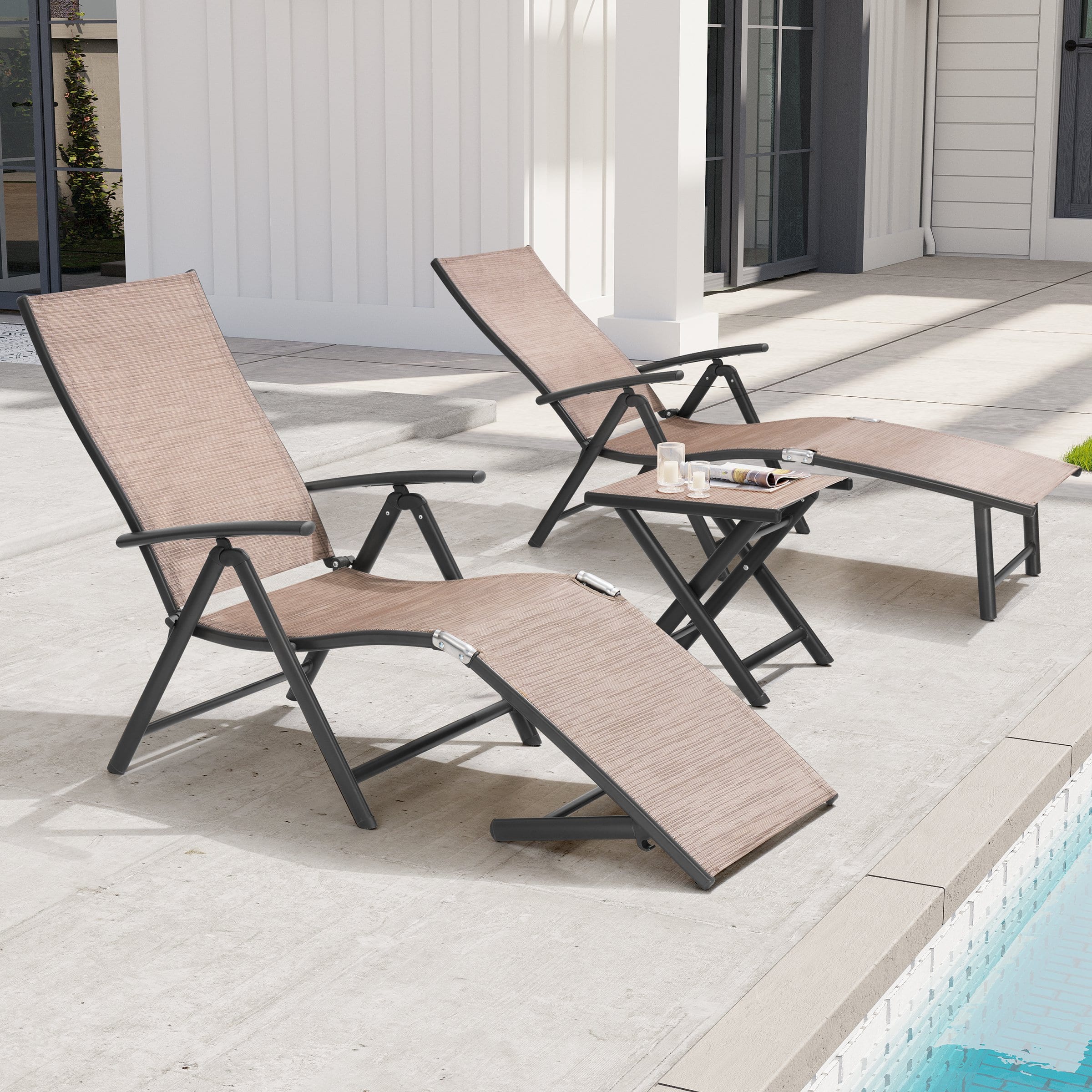 Crestlive Products - 3pc Patio Conversation Set Tan Textilene - Light Brown