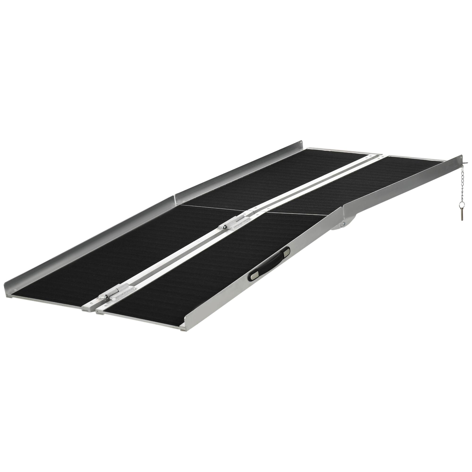 Front. Homcom - 6' Skidproof Portable Wheelchair Ramp for Home, Steps, Doorways, Carpeted Foldable Handicap Ramp - Black.