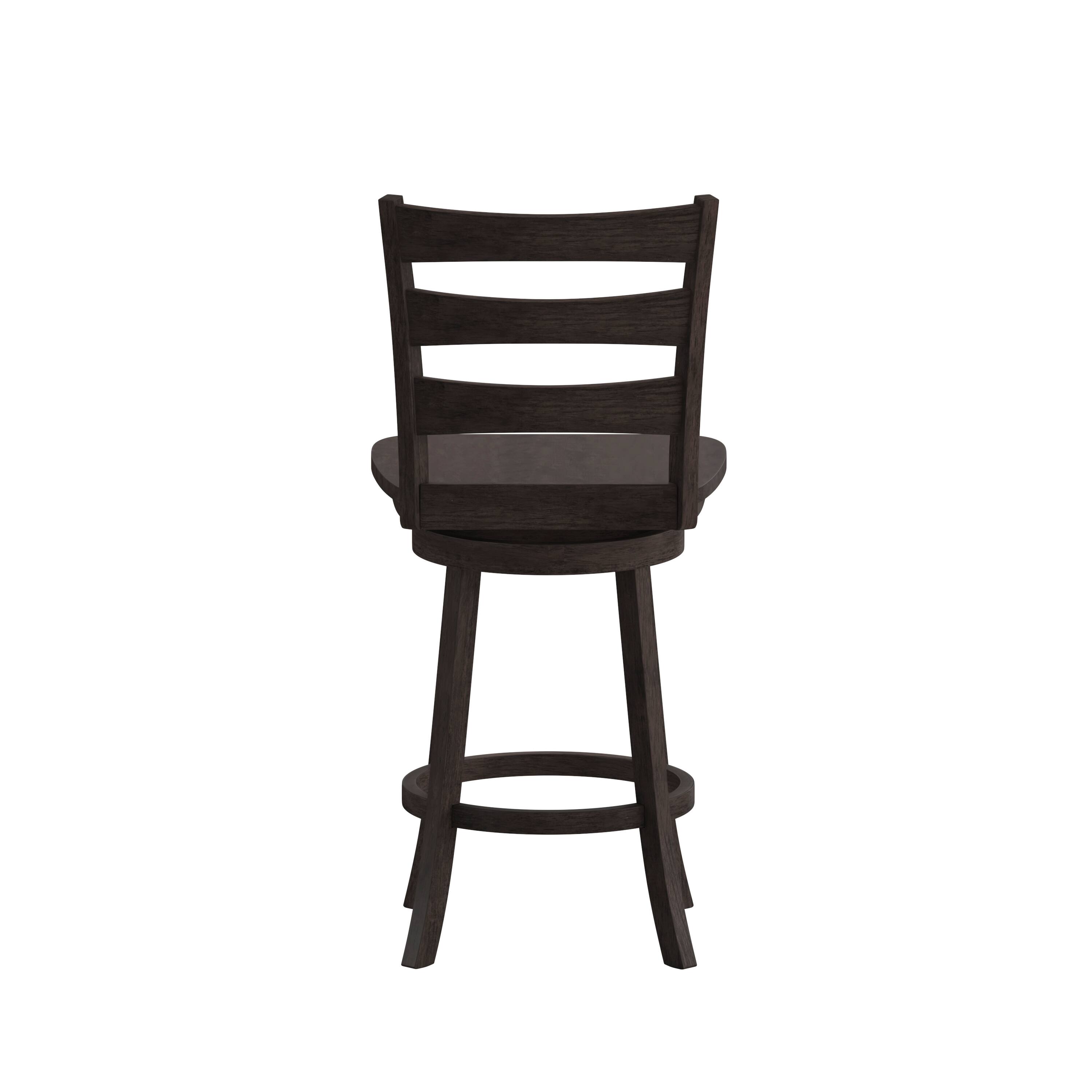 Back. Flash Furniture - Liesel Commercial Grade Wooden Classic Ladderback Swivel Counter Height Barstool with Solid Wood Seat, Gray Wash Walnut - Gray.