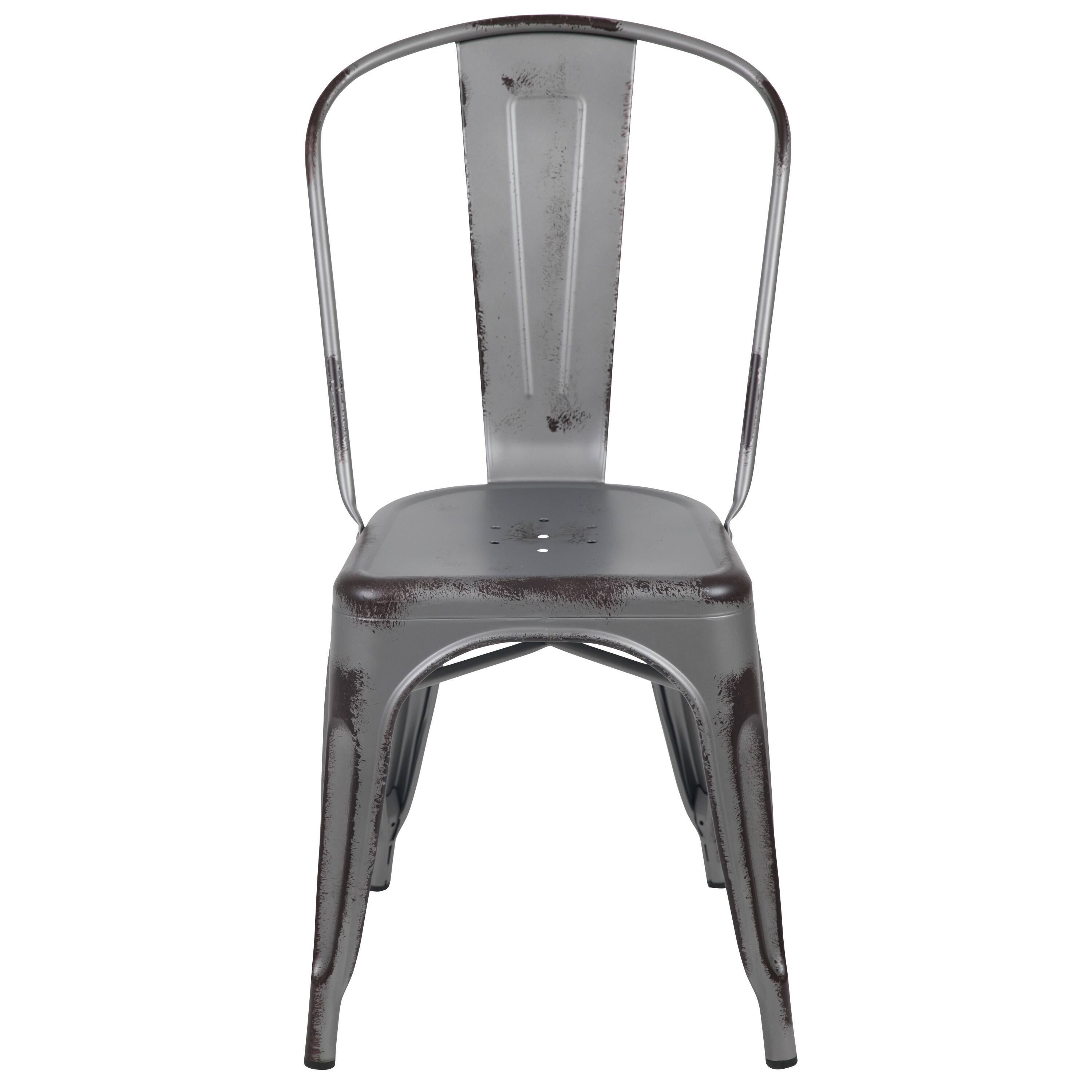 Alt View 7. Emma + Oliver - Commercial Grade Distressed Colorful Metal Indoor-Outdoor Stackable Chair - Silver Gray.