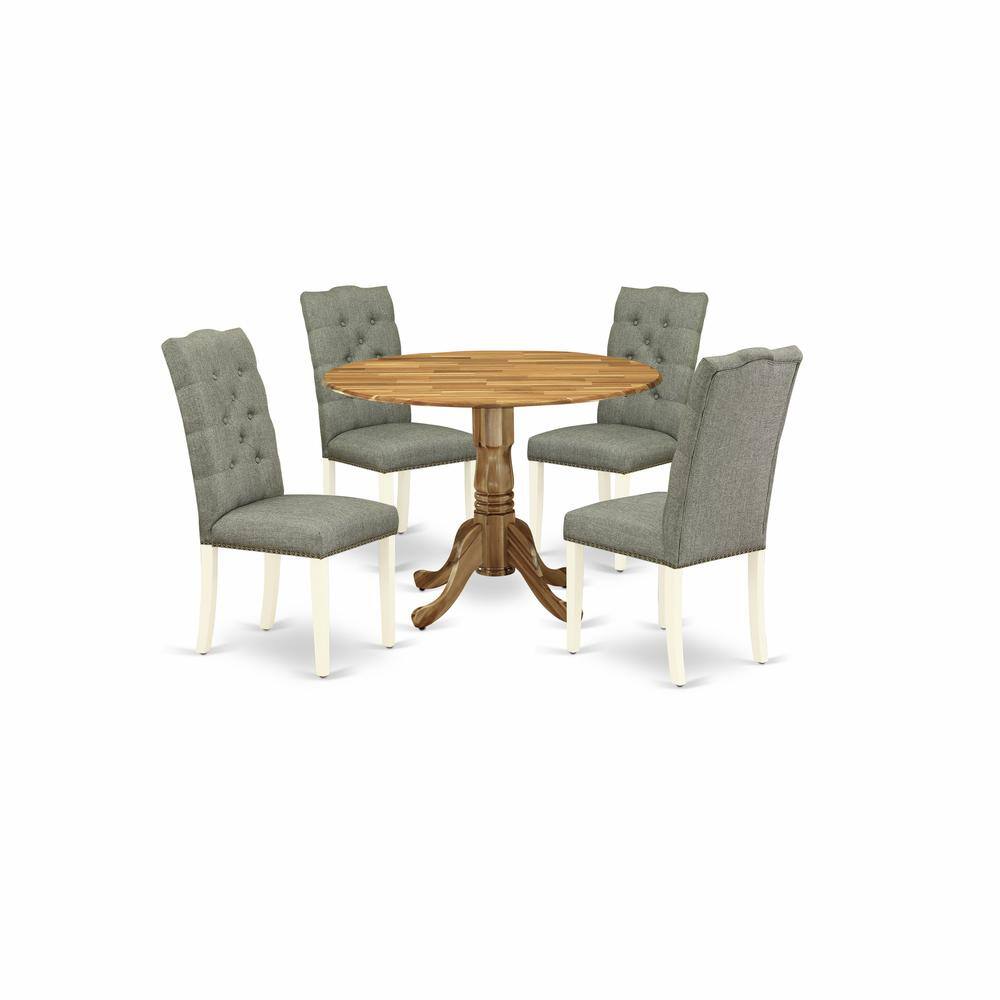 Back. East West Furniture - Dining Room Set Linen White - Brown.