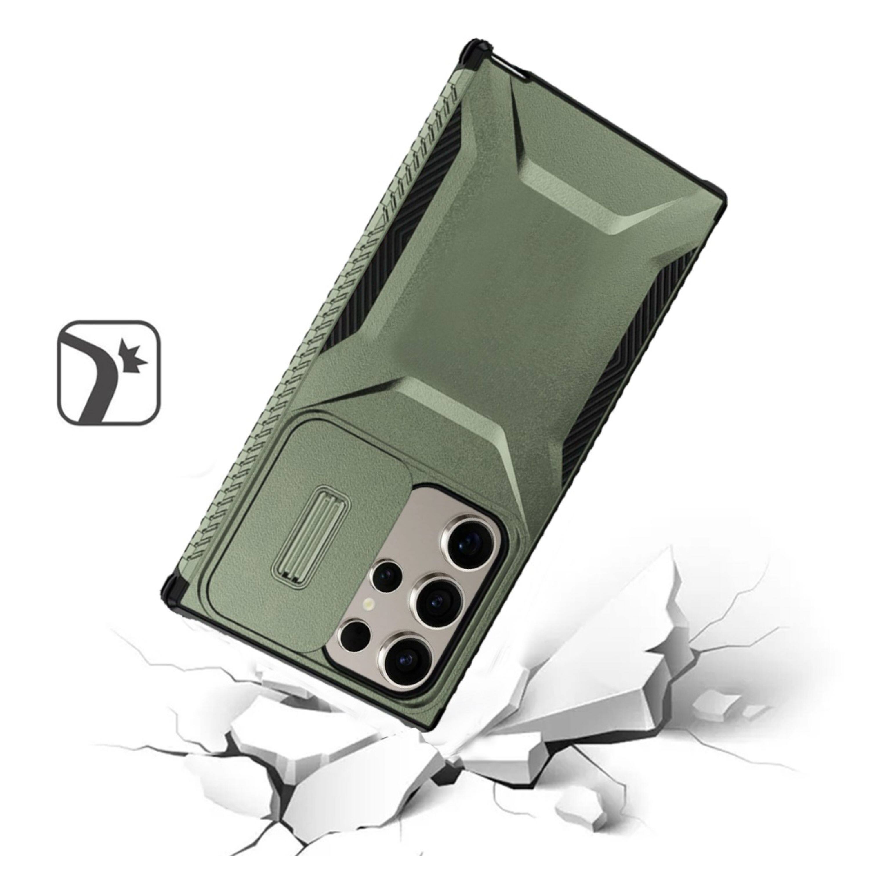 Left. Kitcheniva - Tactical Side Grip Case With Sliding Lens Shield & Tempered Glass For Samsung S25 Ultra Midnight Green - Midnight Green.