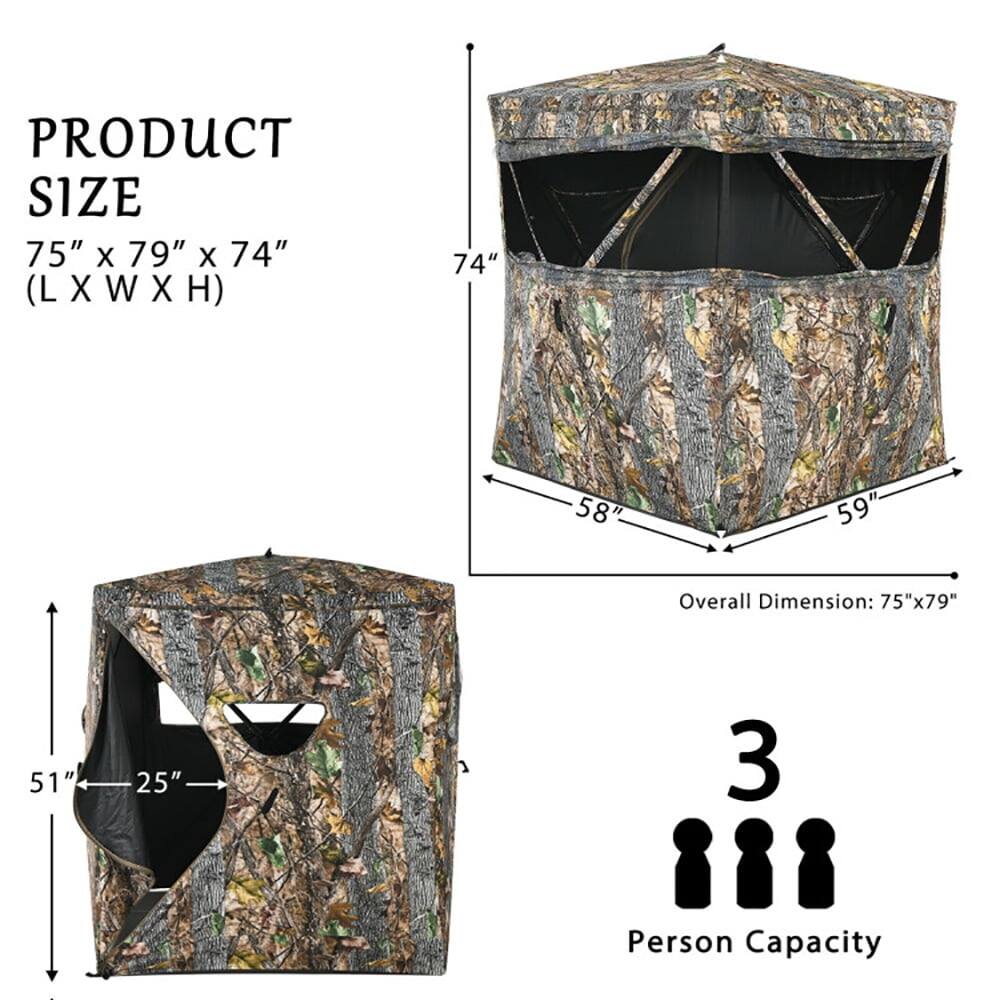 PRODUCT SIZE  
75" x 79" x 74" (L x W x H)  

Overall Dimension: 75"x79"  

3 Person Capacity  

74"  
58"  
59"  

51"  
25"