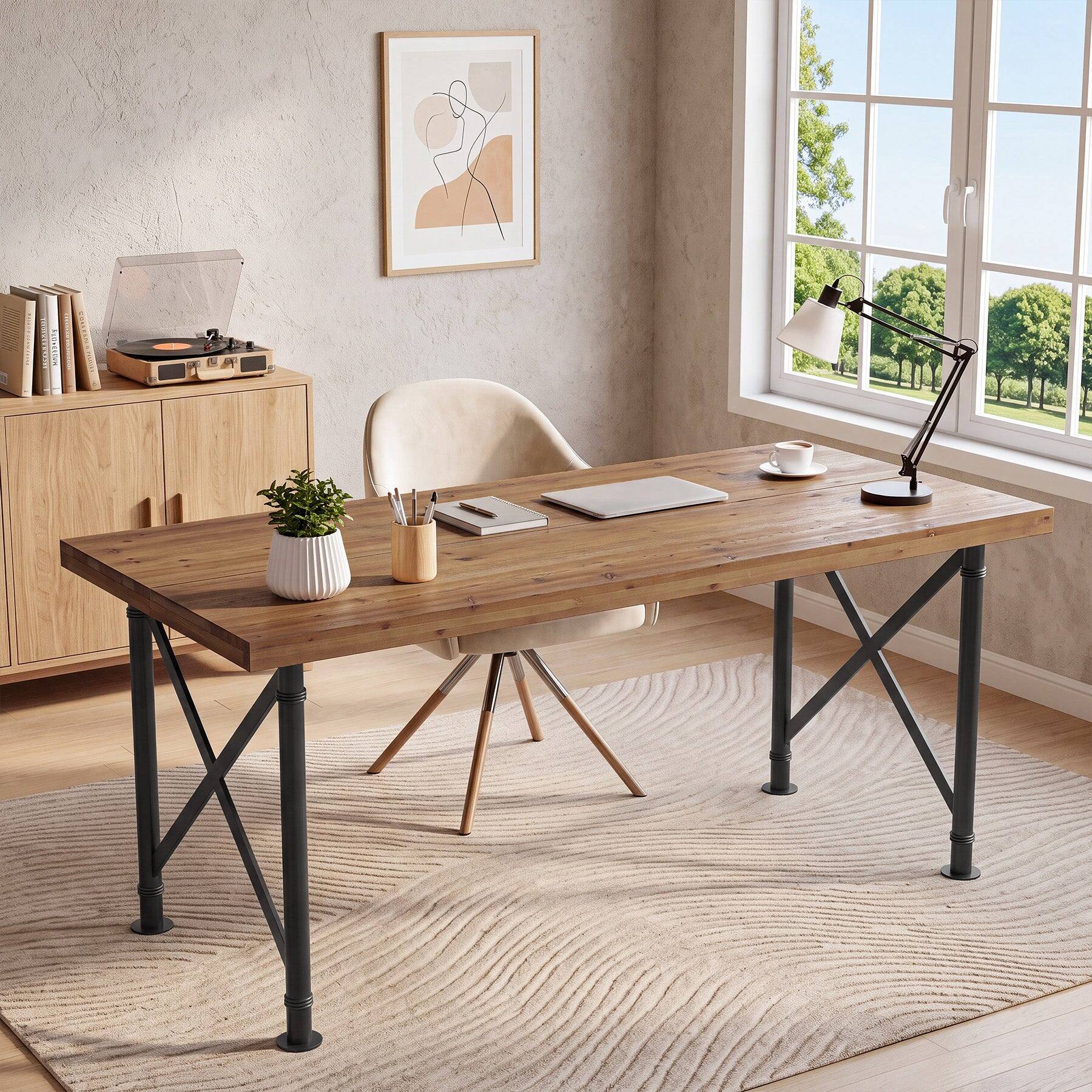Alt View 5. Tribesigns - Office Executive Desk with Solid Wood Construction, Metal Frame, for Computer Work and Writing in Home Offices - Brown.