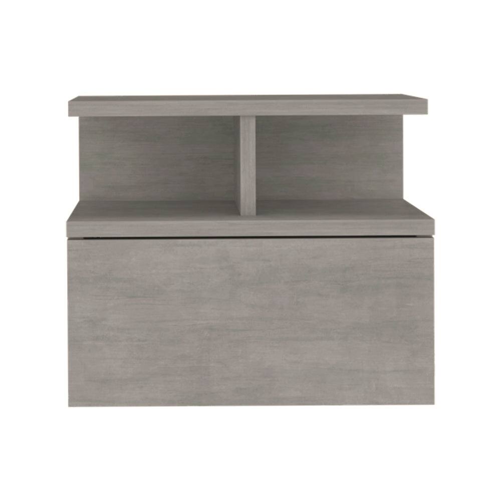 Front. Treevol Furniture - Floating Nightstand Flopini, Bedroom, Concrete Gray - Gray.