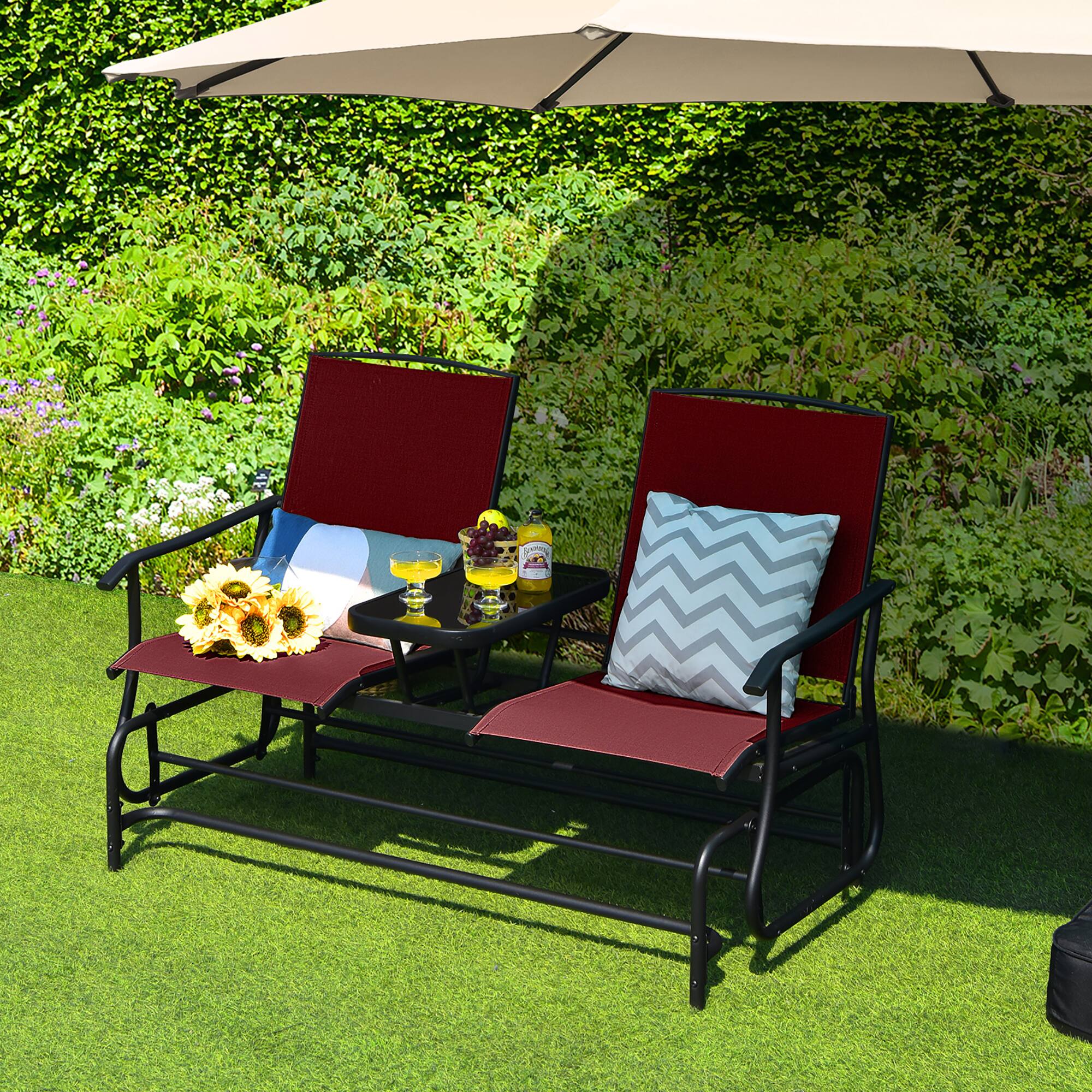 Alt View 1. Gymax - Gymax 2 Person Outdoor Patio Double Glider Chair Loveseat Rocking Wine - Wine.