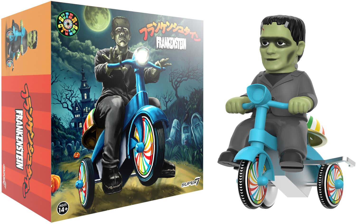 Super7 - Universal Monsters - Super Cycles - Frankenstein (Black with Blue Trike) - Collectibles - Multicolor