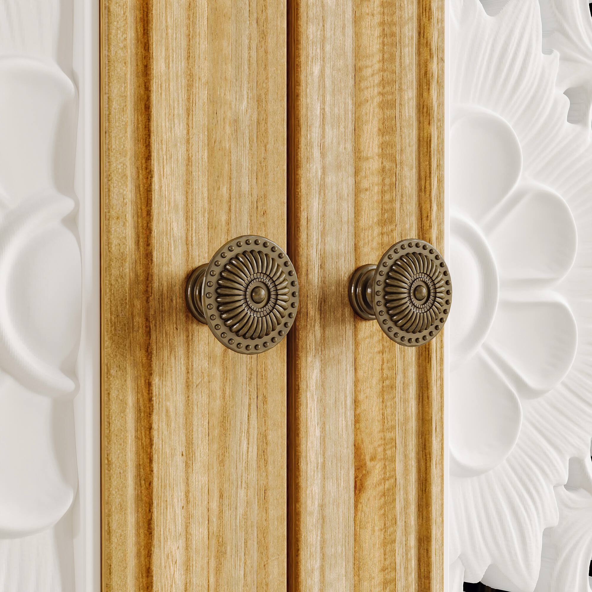 Alt View 7. Famapy - Famapy Push - Latch Carved Decorative Cabinet - Boho Storage with Hidden Handles - White & Wooden.