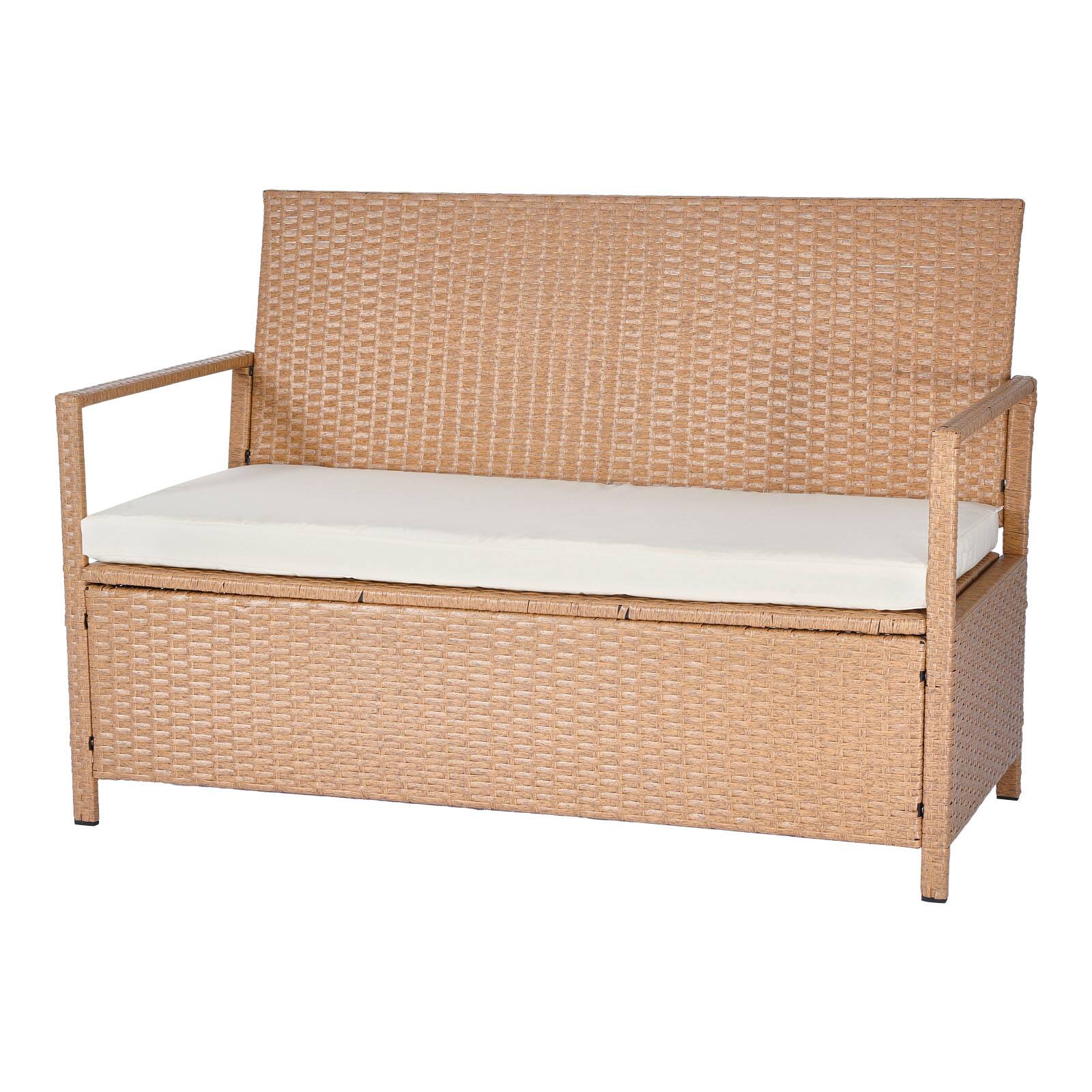 Alt View 5. VEVOR - Outdoor Storage Bench, 2-Person PE Rattan Storage Bench, 70 Gal Deck Box with Cushion, Supports up to 265 lbs - Beige.