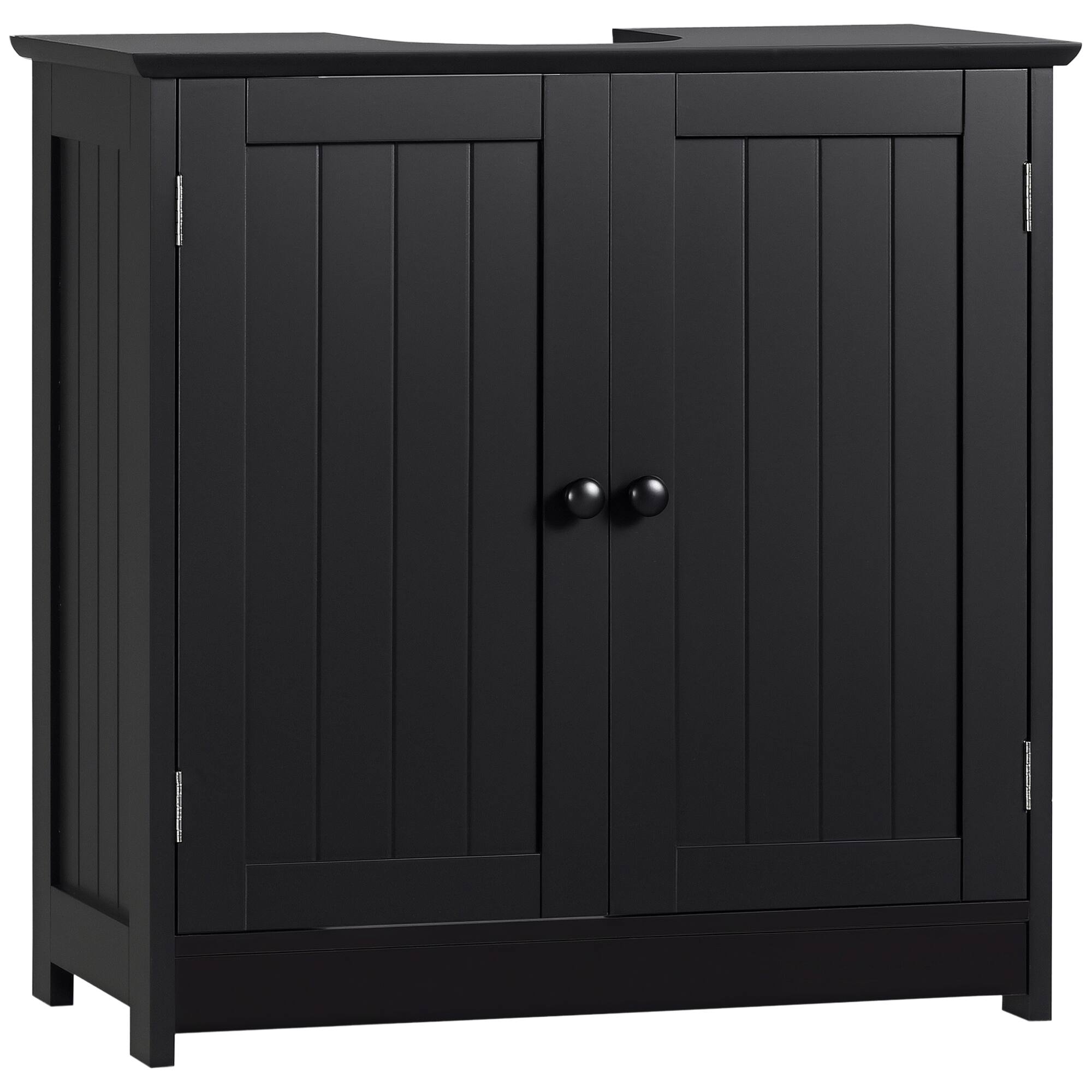 Front. Homcom - Under Sink Bathroom Cabinet w/ 2 Doors & Shelf, Pedestal Vanity - Black.