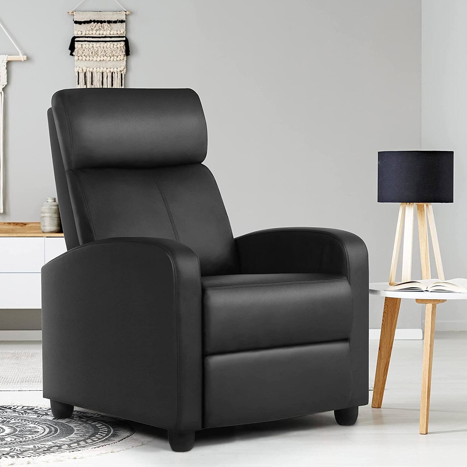 Back. Hivvago - High-Density Faux Leather Push Back Recliner Chair - Black.