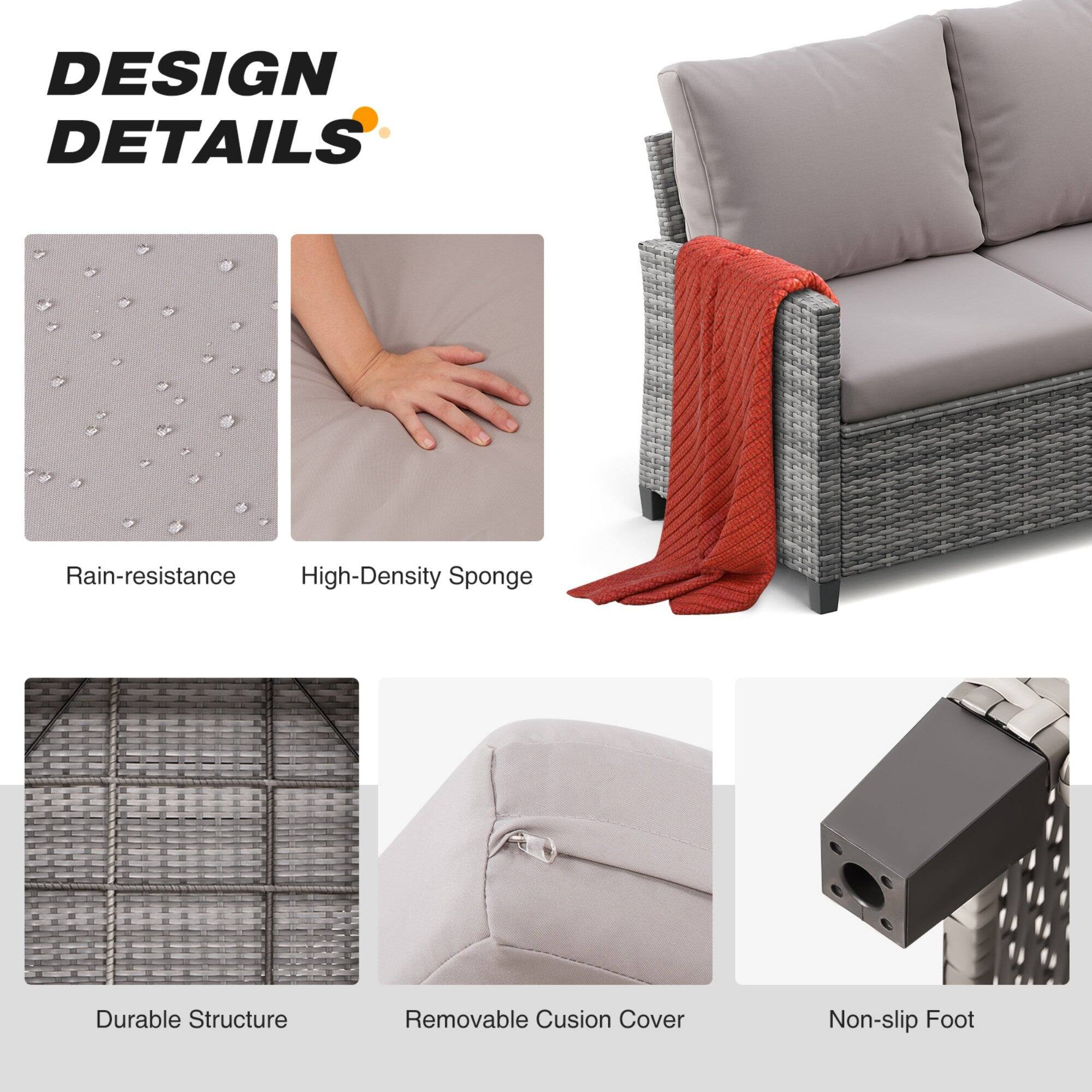 DESIGN DETAILS  
- Rain-resistance  
- High-Density Sponge  
- Durable Structure  
- Removable Cushion Cover  
- Non-slip Foot