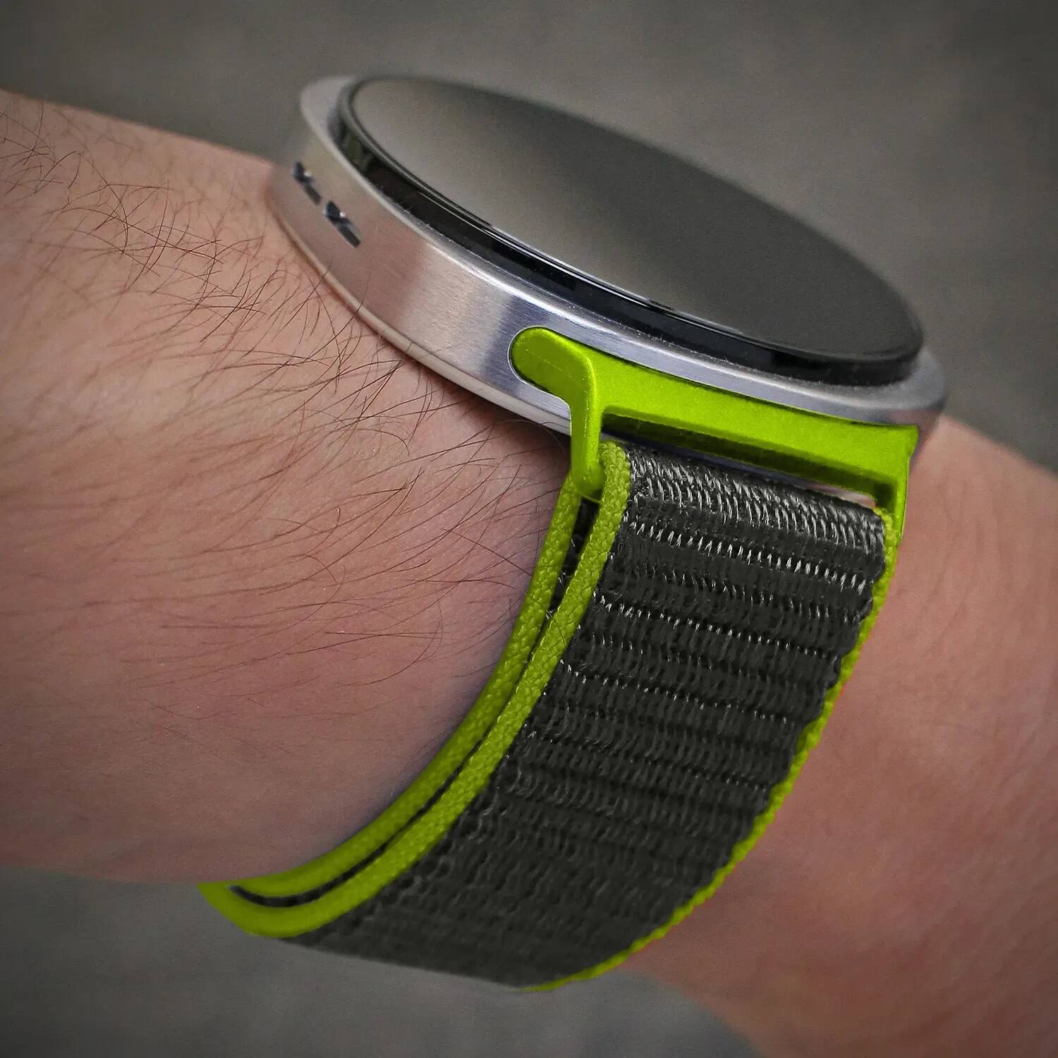 Left. StrapsCo - Nylon Comfort Watch Band Strap For Samsung Galaxy Watch 8 - Grey & Yellow.