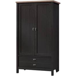 Hivvago - FarmHouse Oak Drawer and Garment Rod Wardrobe Armoire - Black