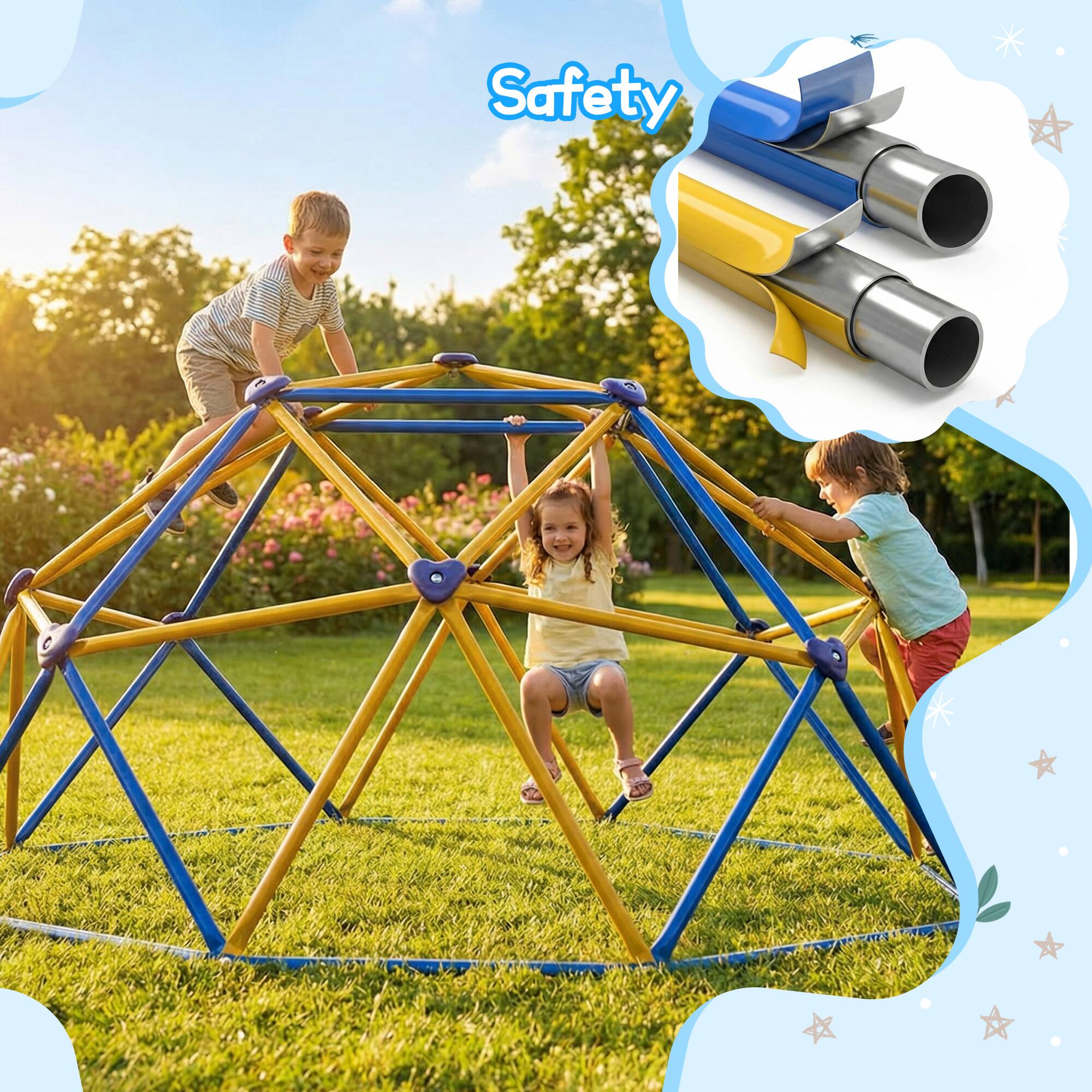 Alt View 3. Brick Attic - 6FT Climbing Dome  for Kids 3+, 440LBS Anti Rust Steel Frame, 16 Non Slip Grips, Indoor Outdoor Backyard Jungle Gym.