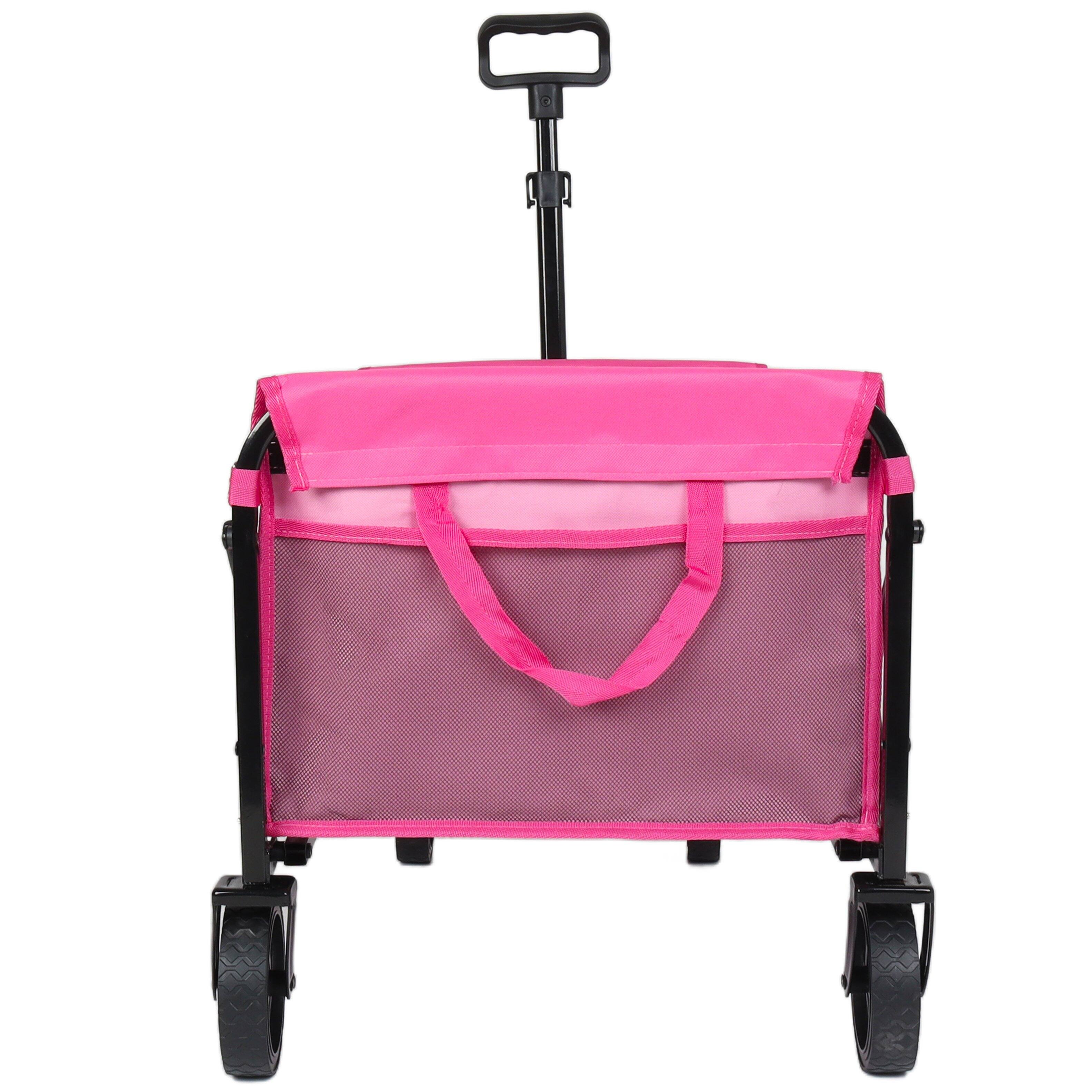 Back. Mondawe - 3-in-1 Lightweight Collapsible Utility Carts - Wagon/Trunk Organizer/Pet Wagon w/ 360° All-Terrain Wheels - Pink.