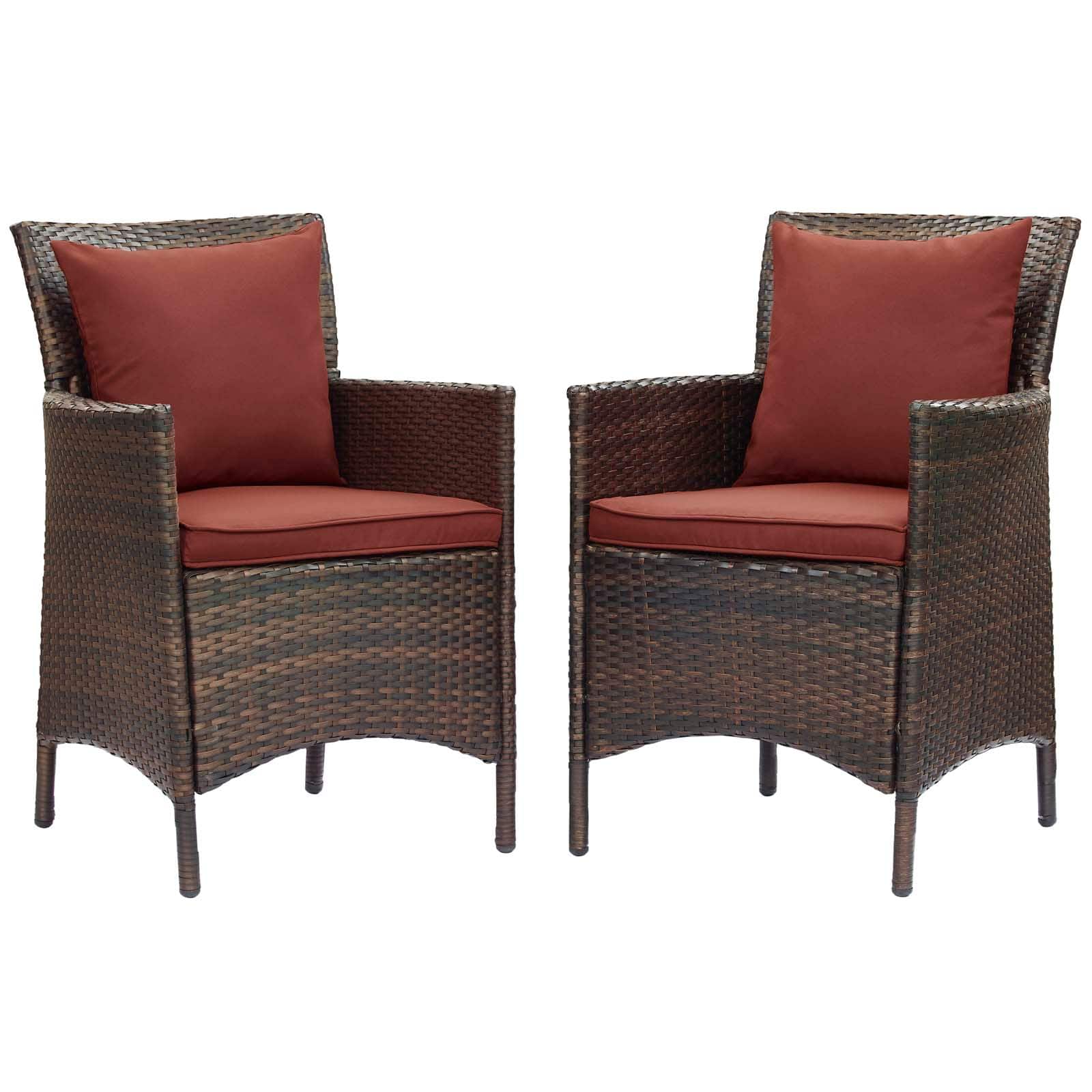 Conduit Outdoor Wicker Rattan Dining Armchair Set of 2 by Modway - Brown Currant