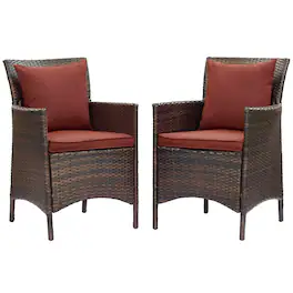 Conduit Outdoor Wicker Rattan Dining Armchair Set of 2 by Modway - Brown Currant