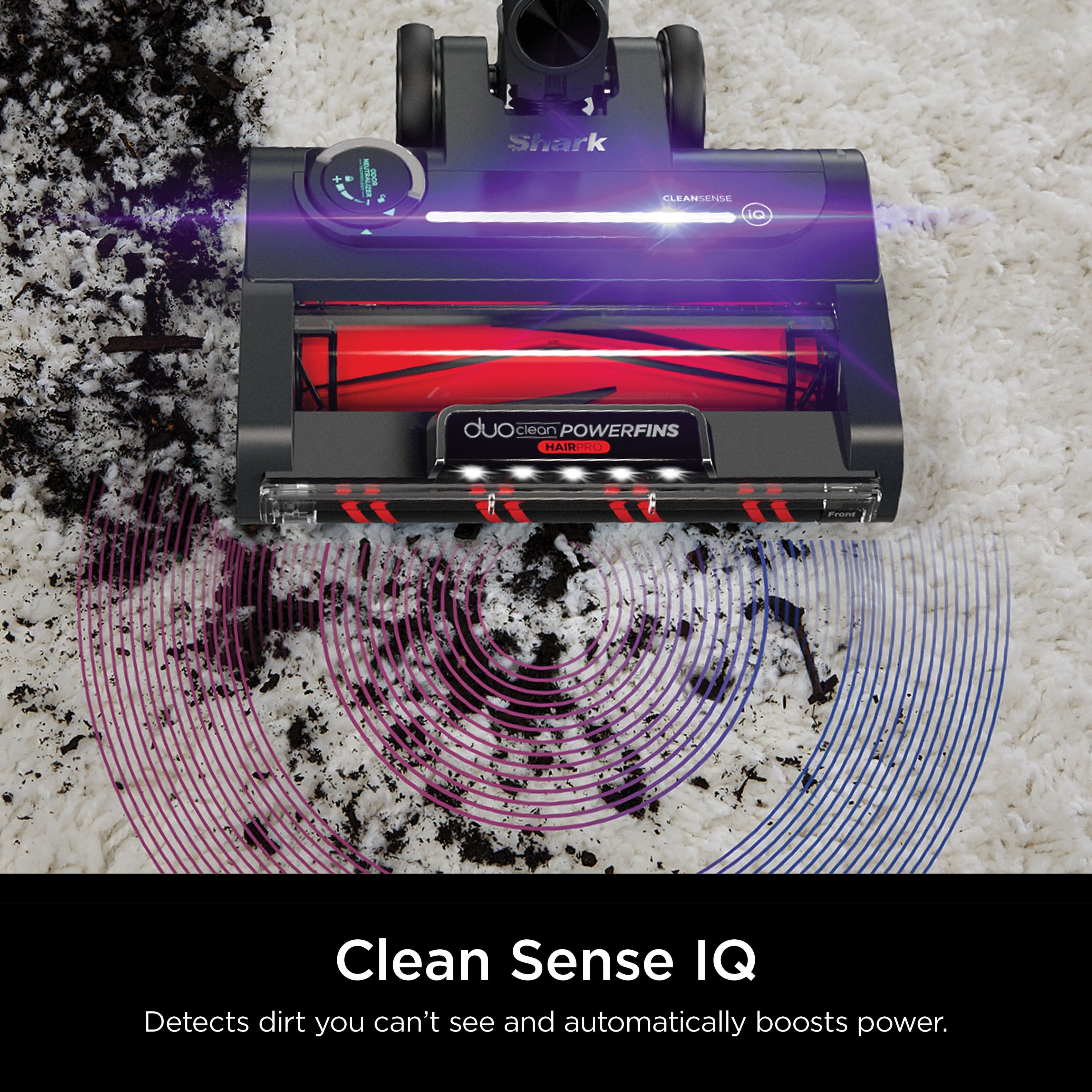 Shark CLEANSENSE IQ duo clean POWERFINS HAIRPRO Clean Sense IQ Detects dirt you can't see and automatically boosts power.