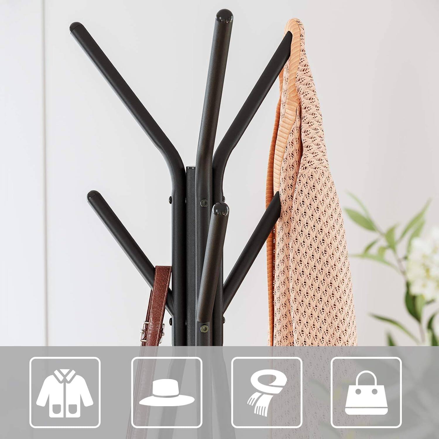 Alt View 4. Songmics Home - SONGMICS HOME Coat Rack with Stands – Industrial Style Hallway Organizer with 2 Shelves in Rustic Brown and Black - Brown.