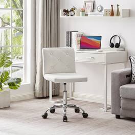 Vecelo - PU Leather Office Chair - Adjustable Height Rolling Armless Chair, Basic Task Chair with No Arms - White