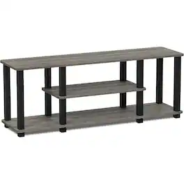 FurniFact - Elegant Grey 3-Tier TV Console,Open Storage, 50 Inch TV Stand for Living Room - Gray Black