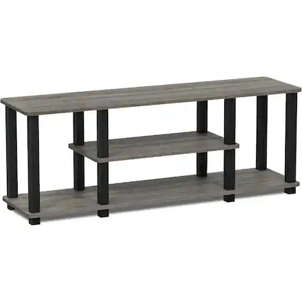 Front. FurniFact - Elegant Grey 3-Tier TV Console,Open Storage, 50 Inch TV Stand for Living Room - Gray Black.