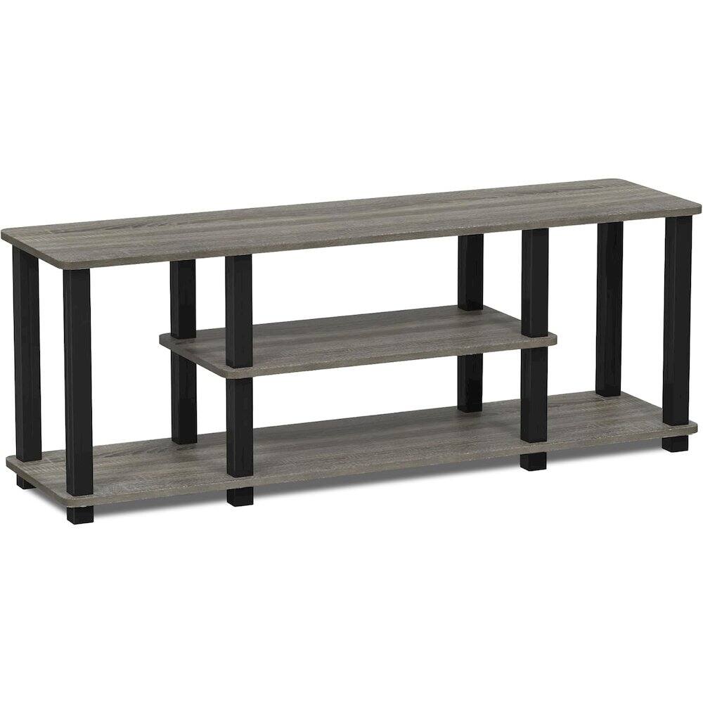 Front. FurniFact - Elegant Grey 3-Tier TV Console,Open Storage, 50 Inch TV Stand for Living Room - Gray Black.