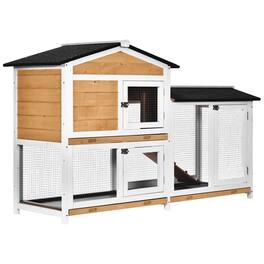 Pawhut - 62" Wooden Rabbit Hutch Guinea Pig Cage, Small Animal Enclosure with Run Area, Removable Tray, Asphalt Roof, Ramp