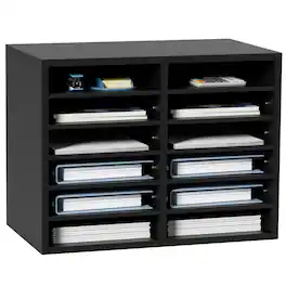 VEVOR - Wood Literature Organizer, 12 Compartments, File Sorter with Removable Shelves, Mailboxes Slot - Black