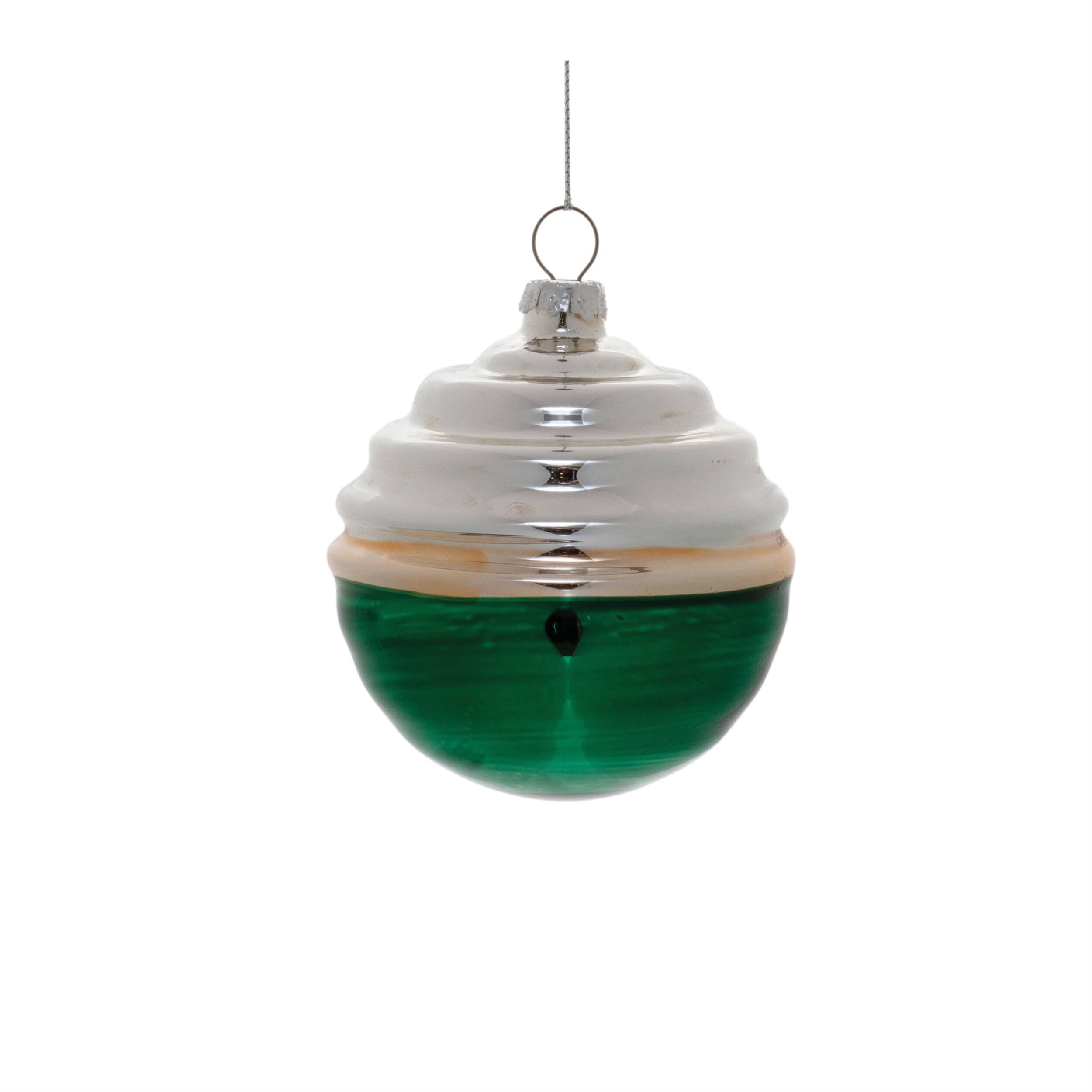 Left. BreeBe - Two-Tone Tiered Glass Ornament (Set of 12) - Green, Silver.