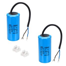 Unique Bargains - 2pcs 60uF CBB60 Running Capacitor, AC 450V 2 Wires 50/60Hz Cylinder 100x50mm for Air Compressor, Washing Machines - Blue