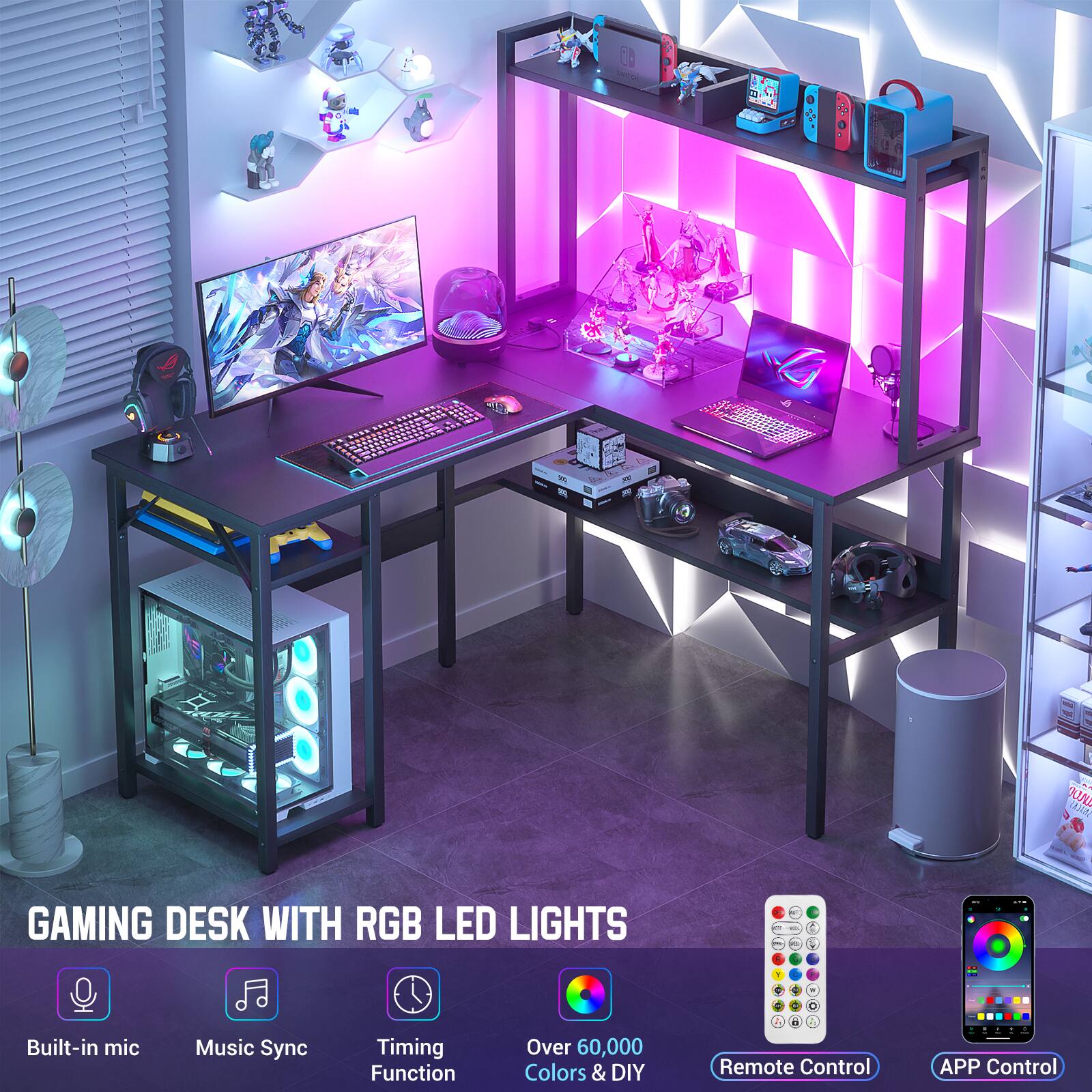 Gaming Desk with RGB LED Lights

- Built-in Mic
- Music Sync
- Timing Function
- Over 60,000 Colors & DIY
- Remote Control
- APP Control
