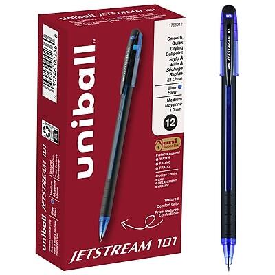 JETSTREAM uniball 1758012  
Smooth Quick Drying Ballpoint 0.5mm  
Style A  
Bidle A  
Sichage Rapide  
30246  
E!  
Usse Blue  
Bilea 0  
Medium Moyenne  
101  
uniball 6  
Protects FADING  
FRAUO  
MATER uni  
12  
1.0mm  
JETSTREAM SFRAUDE  
Comfort Textured Feature Grip  
Prine Confortable  
uniball JETSTREAM 101  
L0  
10I  
KISTREAM