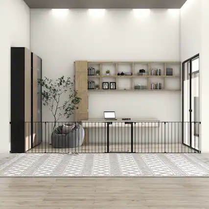 Front. Boyel Living - 150-Inch 6-Panel Configurable Dog Gate with Walk-Through Door - Black.
