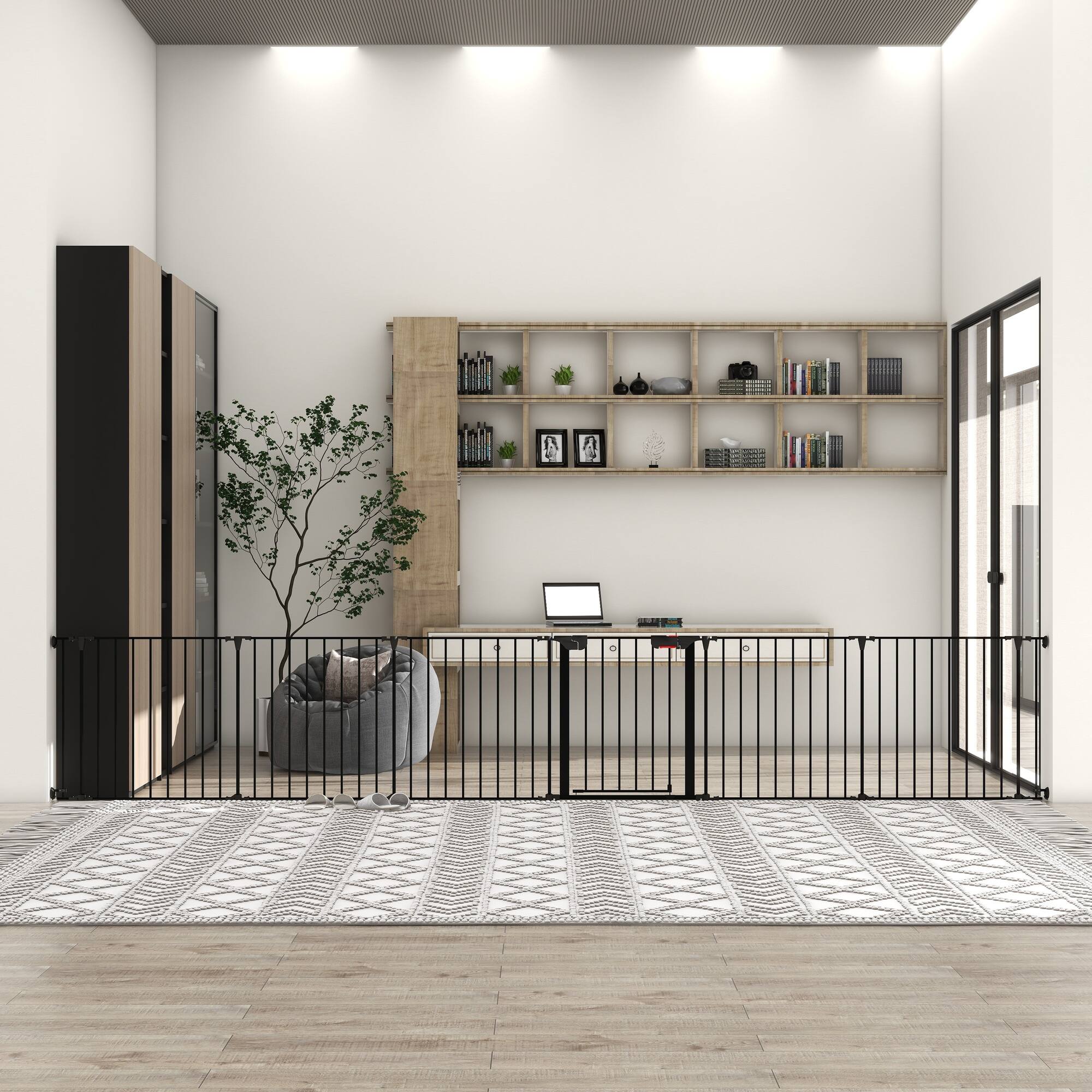 Boyel Living - 150-Inch 6-Panel Configurable Dog Gate with Walk-Through Door - Black
