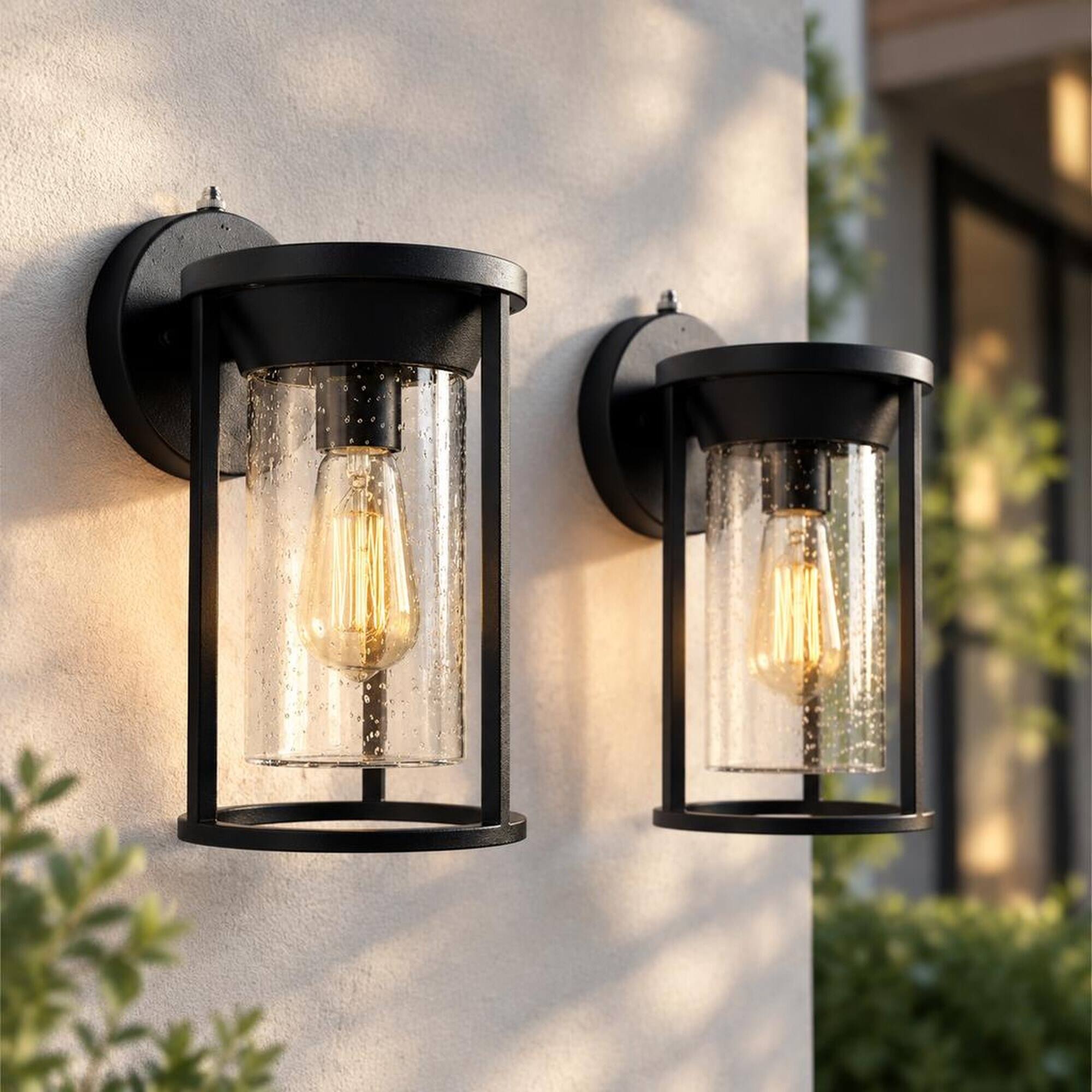 Front. RYHNUYNE - Dusk To Dawn 11 In Outdoor Wall Lantern Set Of 2, Waterproof Exterior Light Fixture Bulb Not Included - Black.