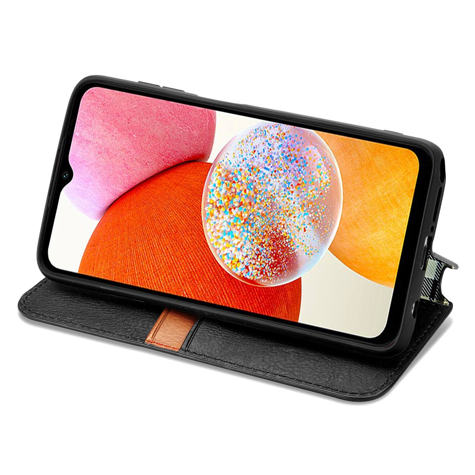 Left. Dteck - Dteck Slim Flip Folio Wallet PU Leather Case for Samsung Galaxy A14 5G, Magnetic Credit Card Slot Kickstand Cover - Black.
