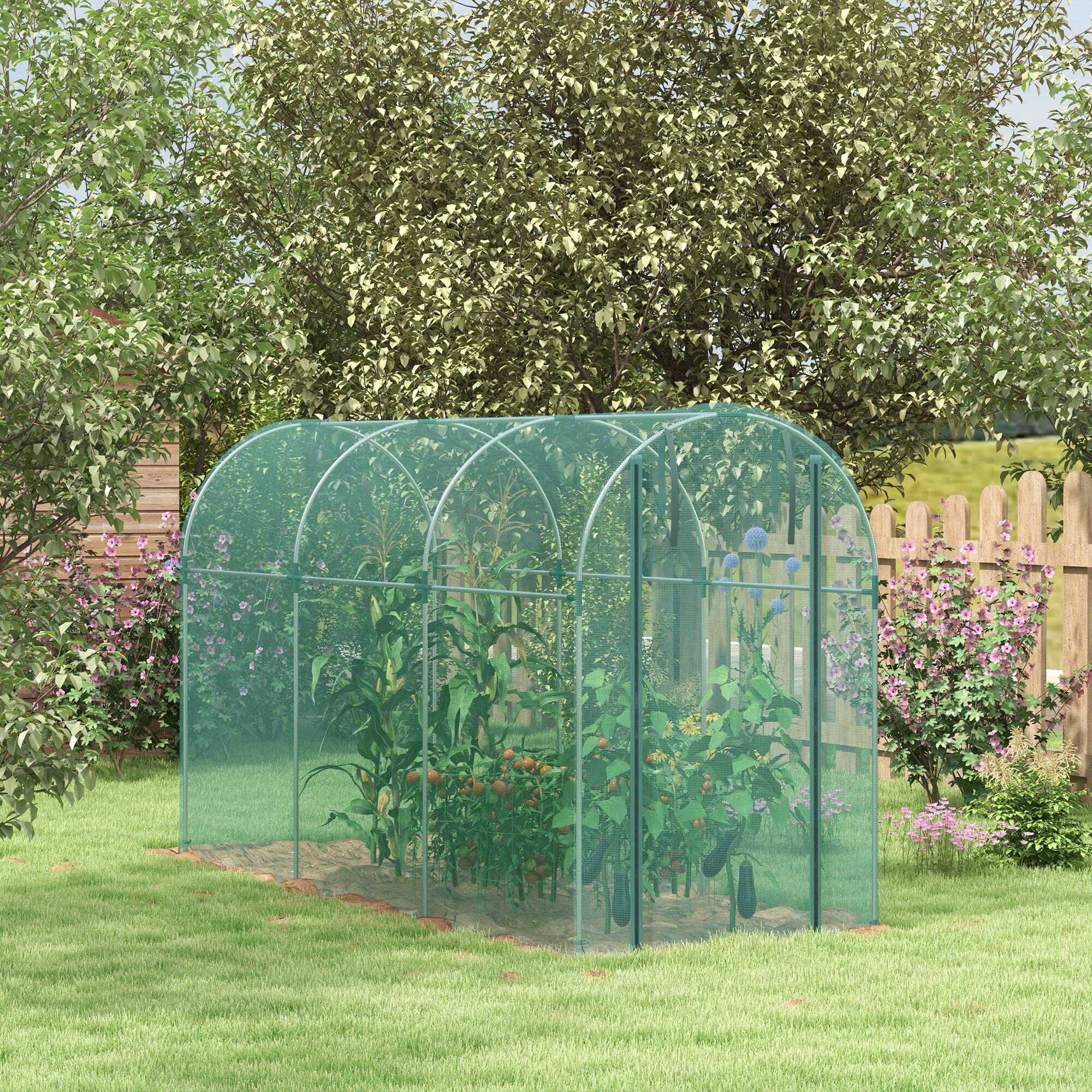 Alt View 1. Outsunny - Steel Crop Cage, Plant Protection Tent with Zippered Door - Green.