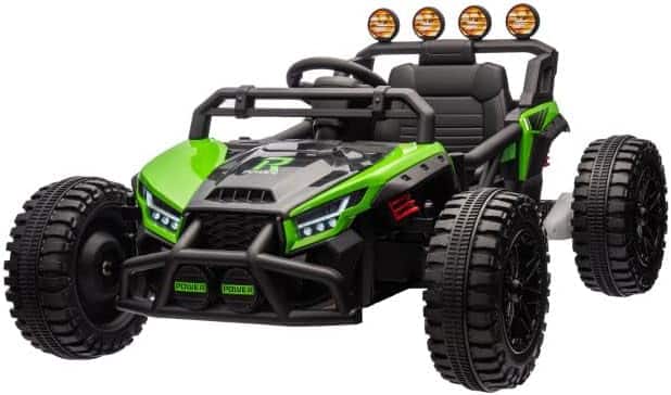 Homhougo - 24V Kids Electric UTV with Remote Control, Big Wheels, Shock Absorbers & Dual 130W - Green