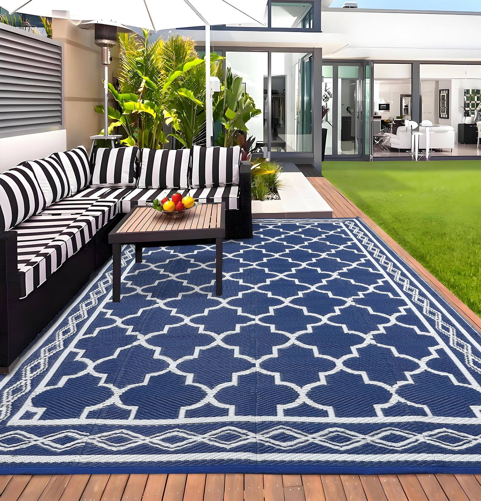 Homhougo 6x9 Waterproof Reversible Plastic Straw Outdoor Rug for Patios ...