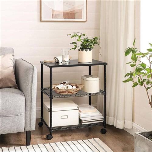 Back. SlickBlue - Black Metal Wood Printer Cart with 2 Shelves and Locking Casters - Black.