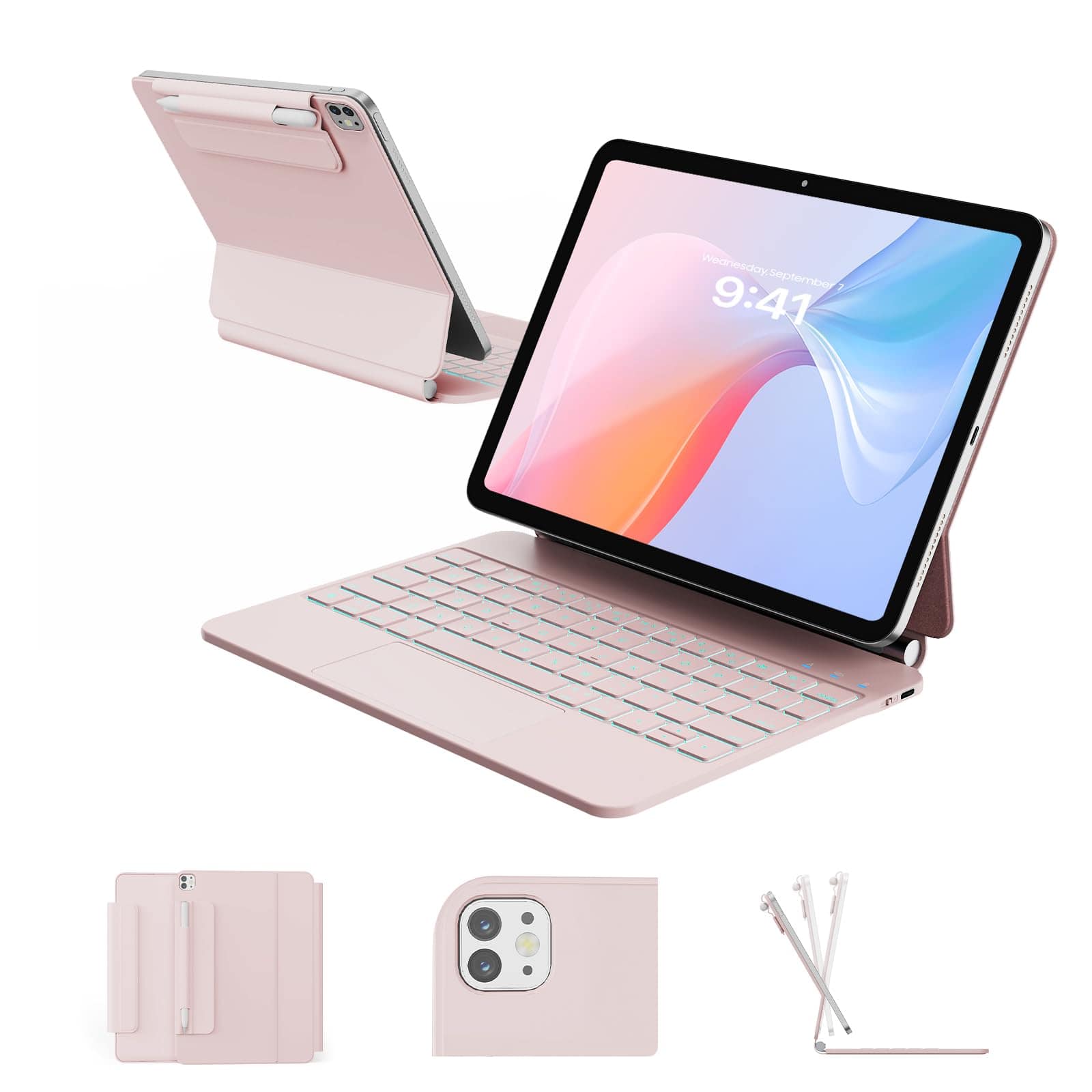 Pacoar Cade - For Ipad Air 11-inch (m3 2025 / M2 2024) & Pro 11 Inch(1st/2nd/3rd/4th Gen) Magic 4/5 Springy Backlit Keys - Pink