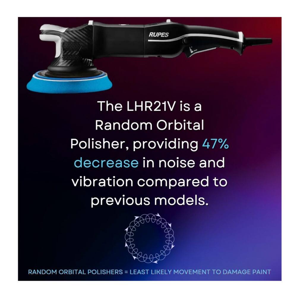 The LHR21V is a Random Orbital Polisher, providing 47% decrease in noise and vibration compared to previous models. RANDOM ORBITAL POLISHERS = LEAST LIKELY MOVEMENT TO DAMAGE PAINT
