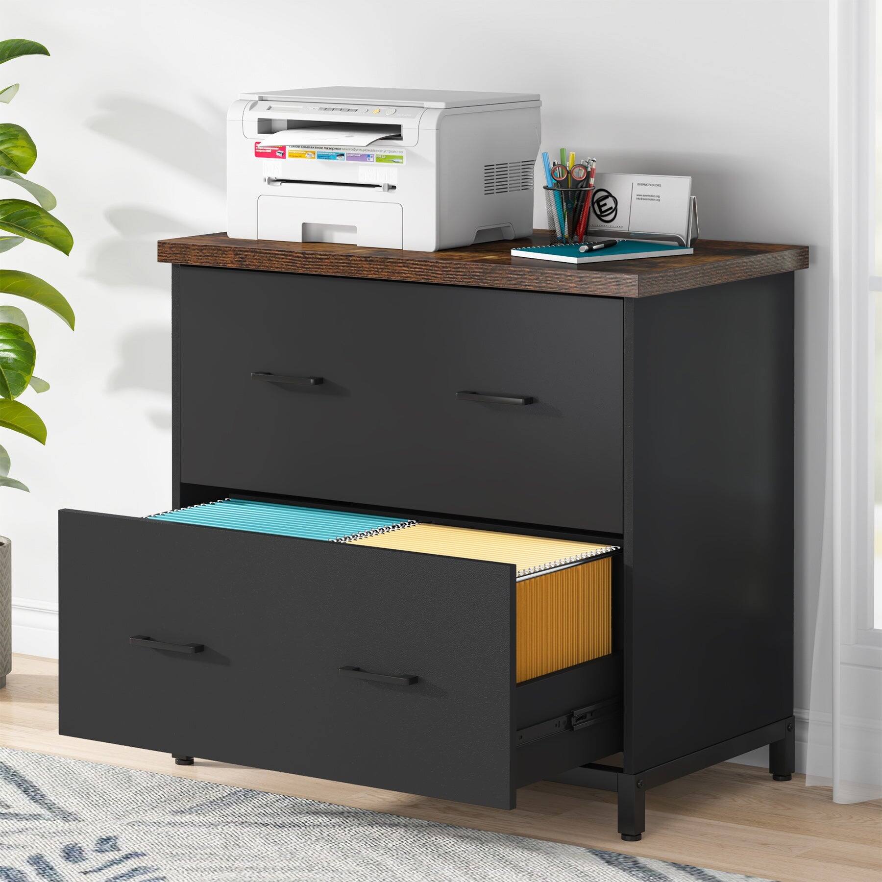 Front. Tribesigns - Office File Cabinet with Engineered Wood Construction, for Document Organization in Home Offices and Shared Workspaces - Black.