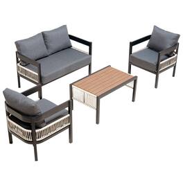 Mondawe - Outdoor Iron Sofa Set with A table, Rattan Decoration - Gray