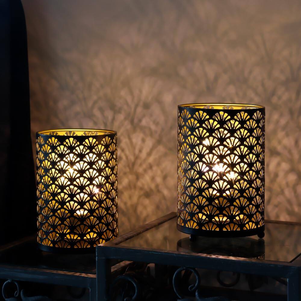 Alt View 3. TECH SAFARI - Set Of Operated Lamp Tall Metal Cordless Table Bronze Lanterns With Warm Fairy Lights Bulb For Patio Garden - Bronze.