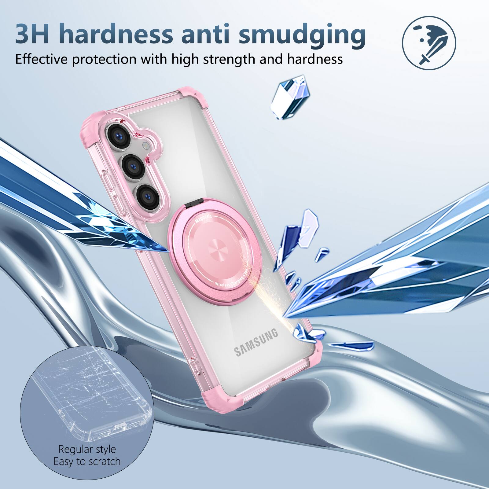 3H hardness anti smudging  
Effective protection with high strength and hardness  
Magnetic  
63  
Water Charges  
SAMSUNG  
Regular style  
Easy to scratch