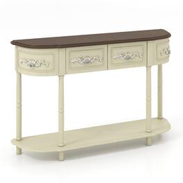 Kadyn - Retro Curved Console Table with Drawers and Solid Wood Legs- Narrow Console Table, Entryway Hall Table - Beige