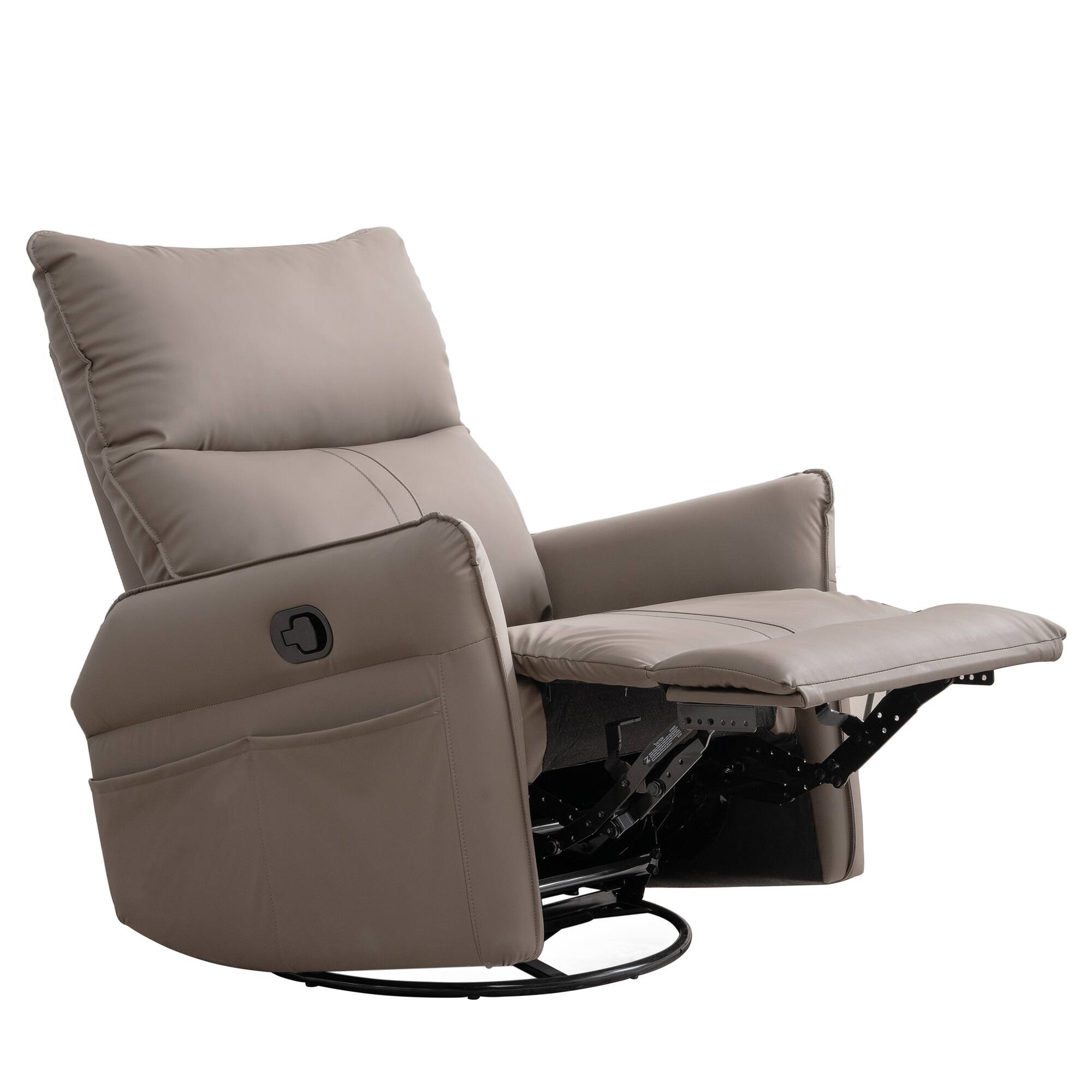 Angle. APRILSOUL - Pu Rocking Recliner Chair Swivel Nursery Rocking Glider Chair Side Pocket Brown - Brown.